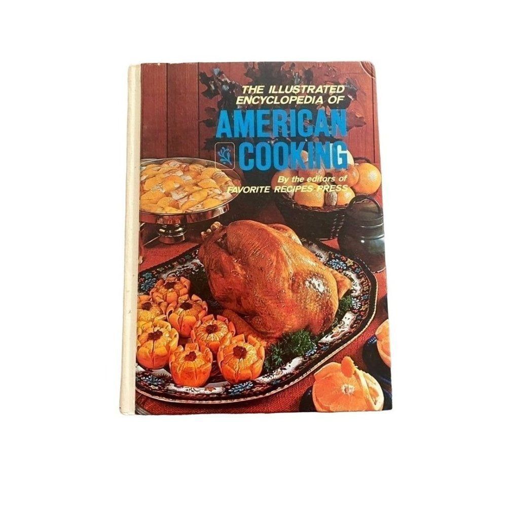 Vintage Cookbook Illustrated Encyclopedia American Cooking Kitchen Decor Book